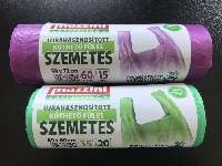 SZEMETESZSÁK ÚJRAHASZNOSÍTOTT, 60 L, 59x72 CM, 15 DB/csomag, KÖTHETŐ FÜLES