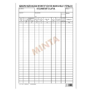 D.13-77 SZIGORÚ SZÁMADÁSÚ NYOMTATVÁNYOK MUNKAHELYI NYILVÁNTARTÓ LAPJA