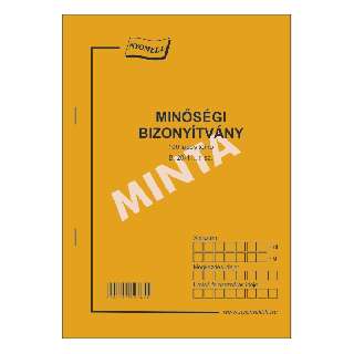 B.20-11 MINŐSÉGI BIZONYÍTVÁNY, 100 LAPOS, ÁLLÓ, A/5