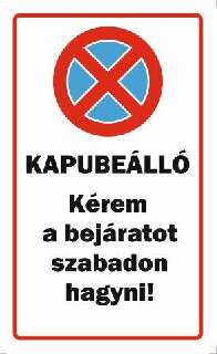 TÁBLA KAPUBEÁLLÓ 2, 25X15