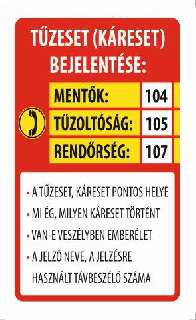 TÁBLA MENTŐ,TŰZOLTÓ,RENDŐRSÉG SEGÉLYVONALAK 1, 25X15