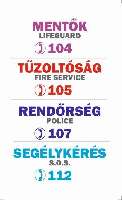 TÁBLA MENTŐ,TŰZOLTÓ,RENDŐRSÉG SEGÉLYVONALAK 2, 25X15
