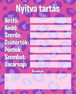 TÁBLA NYITVATARTÁS 10, 20X25
