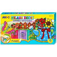 ÜVEGFESTÉK SZETT, 6X22 ML FESTÉK+SABLON+FÓLIA, VIRÁGOS KANNA