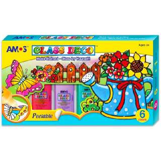 ÜVEGFESTÉK SZETT, 6X22 ML FESTÉK+SABLON+FÓLIA, VIRÁGOS KANNA