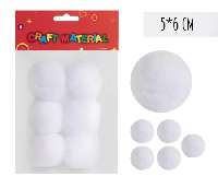 TEXTIL POM-PON, 6CM, 6DB/CSOM, FEHÉR
