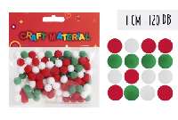 TEXTIL POM-PON, 1CM, 120DB/CSOM, PIROS/FEHÉR/ZÖLD