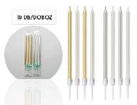 GYERTYA, 10 DB-OS, METÁL/FEHÉR/ARANY/EZÜST