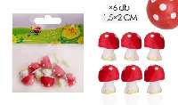 DEKOR KERÁMIA GOMBA, PÖTTYÖS, 1,5X2CM, 6DB/CSOM, PIROS