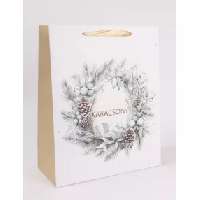 AJÁNDÉKTASAK, KARÁCSONYI, 26X32CM, KOSZORÚ BOLDOG KARÁCSONYT