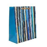 AJÁNDÉKTASAK, 18X23CM, KÉK-ARANY CSÍKOS