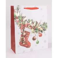 AJÁNDÉKTASAK, KARÁCSONYI, 26X32CM, ZOKNI-DÍSZEK