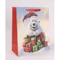 AJÁNDÉKTASAK, KARÁCSONYI, 26X32 CM, JEGESMACI+AJÁNDÉK