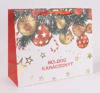 AJÁNDÉKTASAK, KARÁCSONYI, 23X18CM, PIROS/BOLDOG KARÁCSONYT