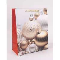 AJÁNDÉKTASAK, KARÁCSONYI, 26X32CM, PIROS-FEHÉR GÖMB