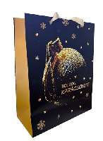 AJÁNDÉKTASAK, KARÁCSONYI, 18X23CM, FEKETE-ARANY GÖMBÖK