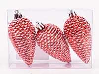 KARÁCSONYFA DÍSZ, TOBOZ, 7,5 CM, 3DB/CSOM, GLITTERES PIROS/FEHÉR