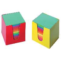 JEGYZETTÖMB, PAPÍR TARTÓBAN, 9X9 X9 CM, INTANZÍV SZÍNEK