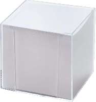 JEGYZETTÖMB, ÁTLÁTSZÓ MŰANYAGBAN, 700 LAP, 9,5X9,5 X9,5 CM, FEHÉR