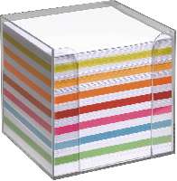 JEGYZETTÖMB, ÁTLÁTSZÓ MŰANYAGBAN, 700 LAP, 9,5X9,5 X9,5 CM, SZÍNES/ SZÍNES