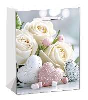 AJÁNDÉKTASAK, 11X14CM, FEHÉR RÓZSA/SZÍVEK
