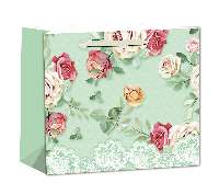 AJÁNDÉKTASAK, 32X26CM, ZÖLD RÓZSÁS