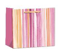 AJÁNDÉKTASAK, 14X11CM, RÓZSASZÍN/BARACK SÁVOK